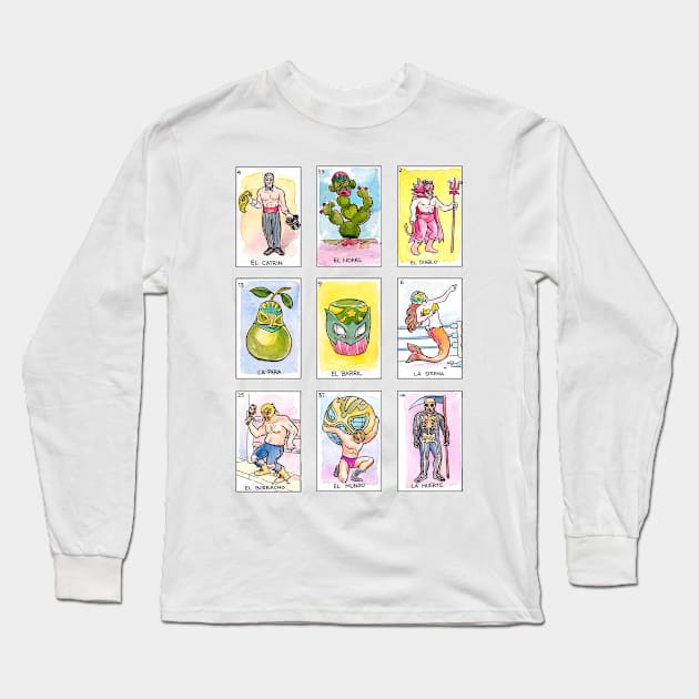 Lucha Libre Loteria Long Sleeve T-Shirt by sketchboy01